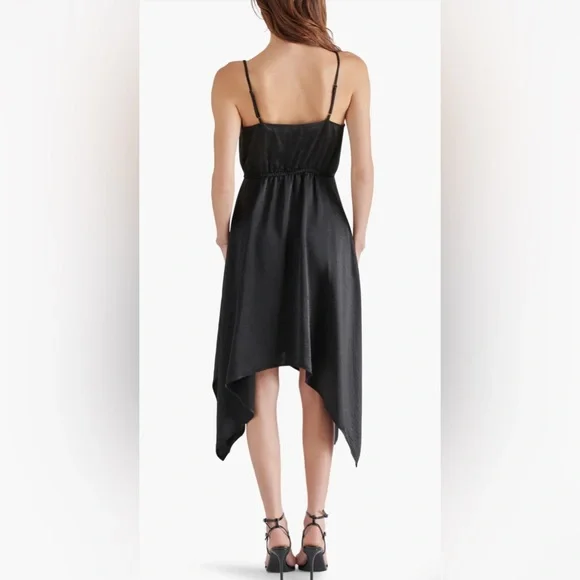 NWT [Steve Madden] Asymmetric Midi Hanky Hem Dress in Black Women’s Sz Large - Picture 2 of 7
